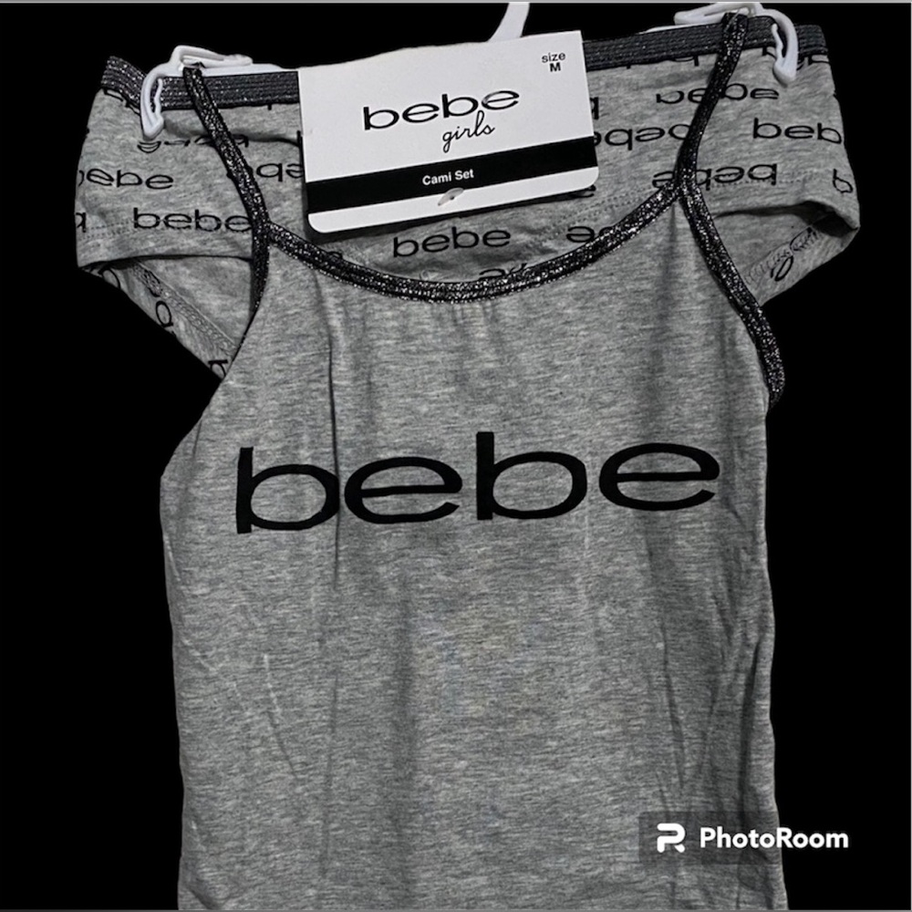 NWT•bebe Girls Blk/Gry Cami/Panty Set sz S & M